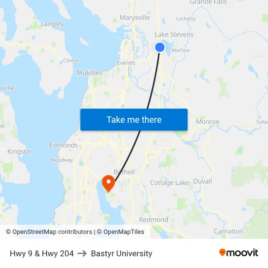 Hwy 9 & Hwy 204 to Bastyr University map