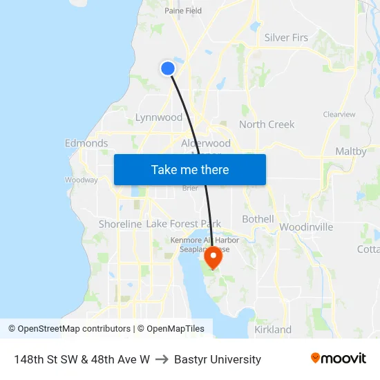 148th St SW & 48th Ave W to Bastyr University map