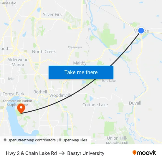 Hwy 2 & Chain Lake Rd to Bastyr University map