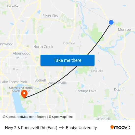 Hwy 2 & Roosevelt Rd (East) to Bastyr University map