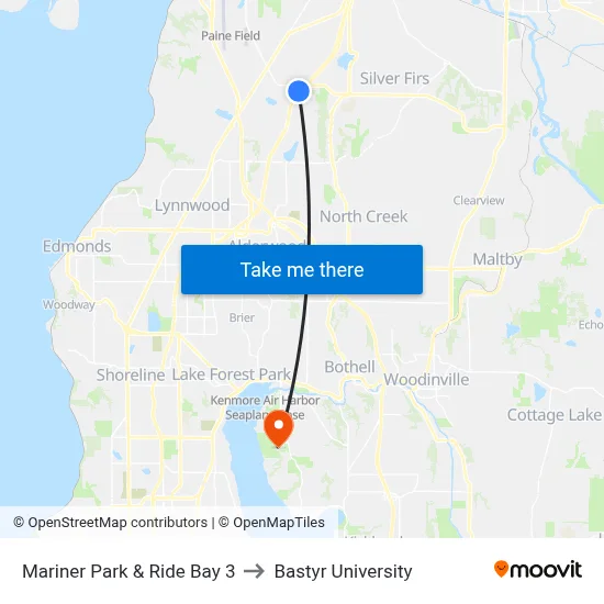Mariner Park & Ride Bay 3 to Bastyr University map
