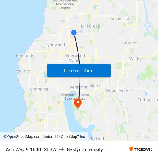 Ash Way & 164th St SW to Bastyr University map