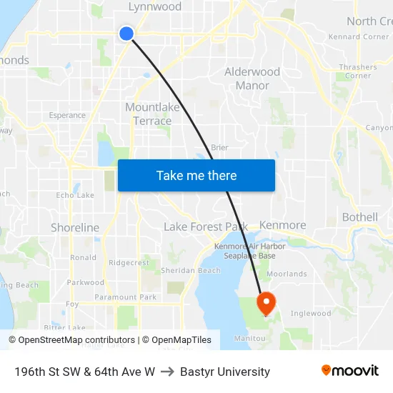 196th St SW & 64th Ave W to Bastyr University map