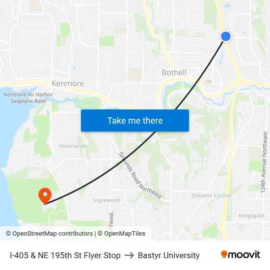 I-405 & NE 195th St Flyer Stop to Bastyr University map