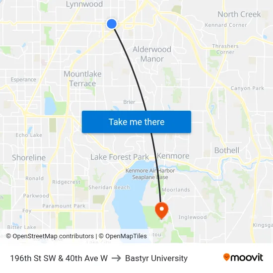 196th St SW & 40th Ave W to Bastyr University map