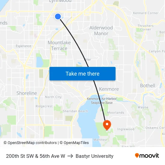 200th St SW & 56th Ave W to Bastyr University map
