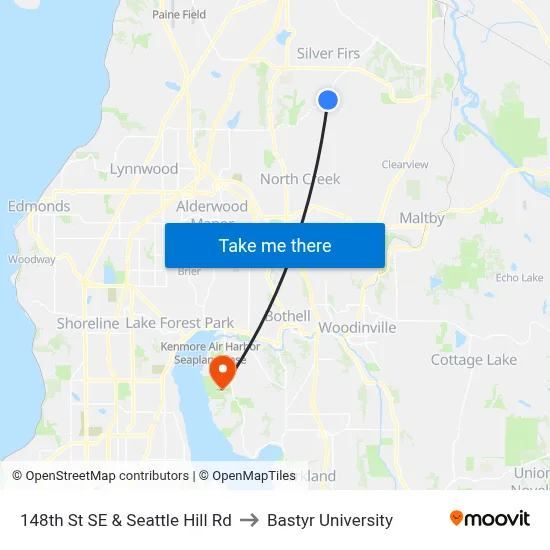 148th St SE & Seattle Hill Rd to Bastyr University map