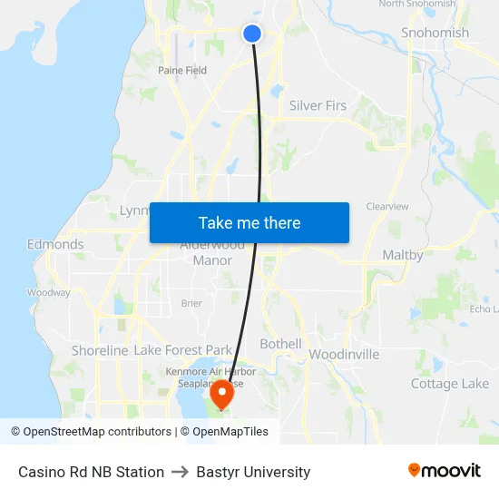 Casino Rd NB Station to Bastyr University map