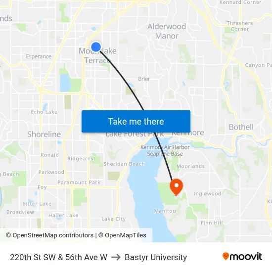 220th St SW & 56th Ave W to Bastyr University map