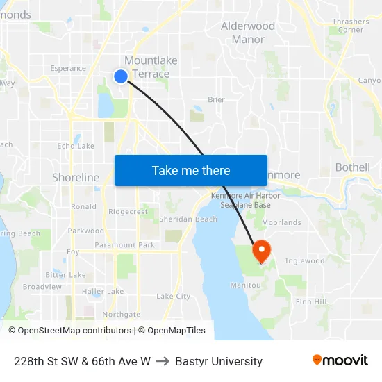 228th St SW & 66th Ave W to Bastyr University map