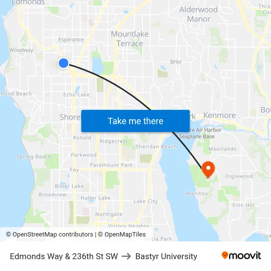 Edmonds Way & 236th St SW to Bastyr University map