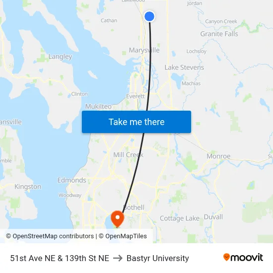 51st Ave NE & 139th St NE to Bastyr University map