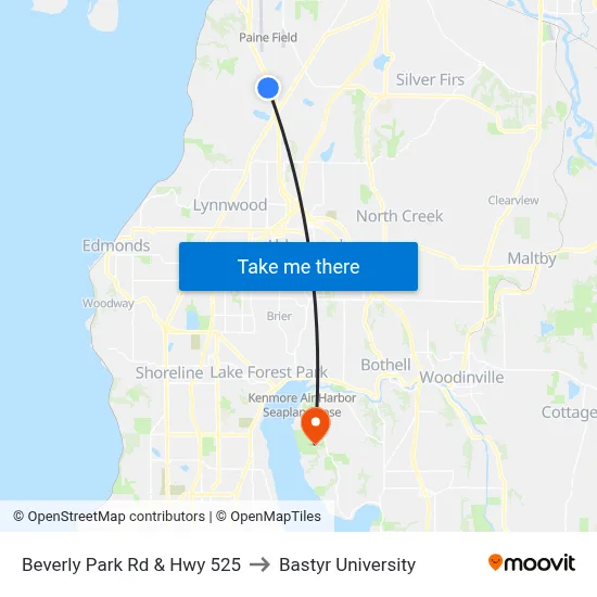 Beverly Park Rd & Hwy 525 to Bastyr University map