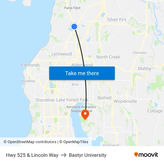 Hwy 525 & Lincoln Way to Bastyr University map