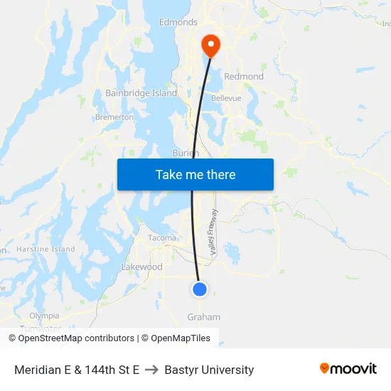 Meridian E & 144th St E to Bastyr University map