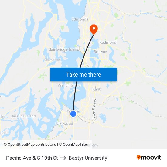 Pacific Ave & S 19th St to Bastyr University map