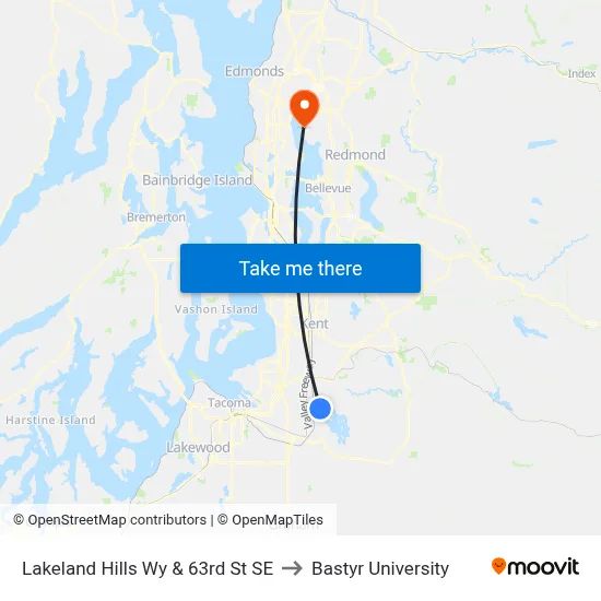 Lakeland Hills Wy & 63rd St SE to Bastyr University map