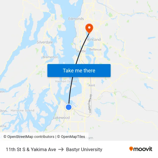 11th St S & Yakima Ave to Bastyr University map