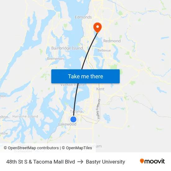 48th St S & Tacoma Mall Blvd to Bastyr University map