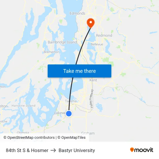84th St S & Hosmer to Bastyr University map