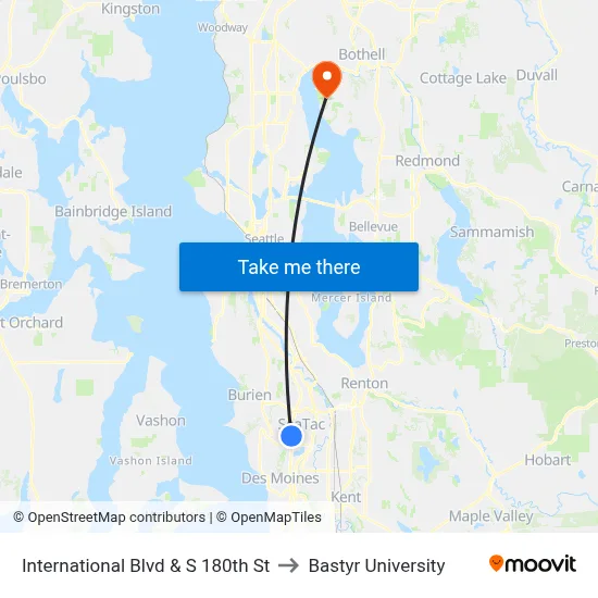International Blvd & S 180th St to Bastyr University map