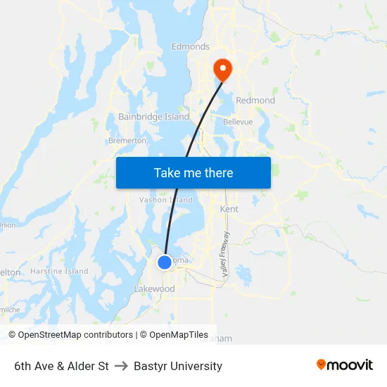 6th Ave & Alder St to Bastyr University map