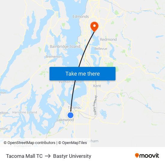 Tacoma Mall TC to Bastyr University map