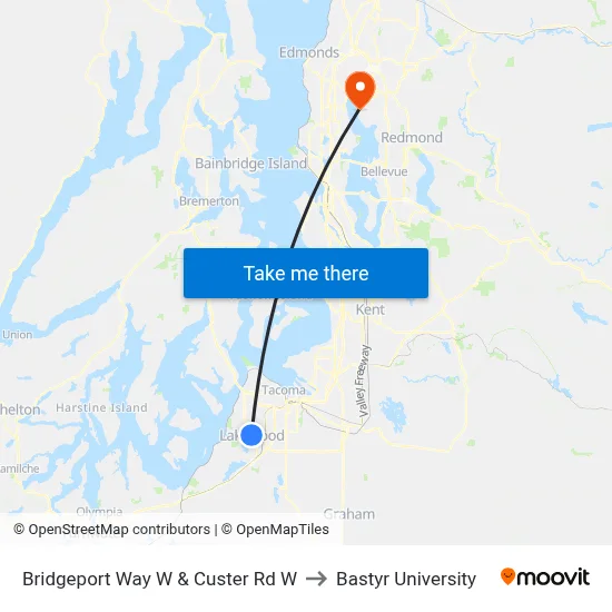 Bridgeport Way W & Custer Rd W to Bastyr University map
