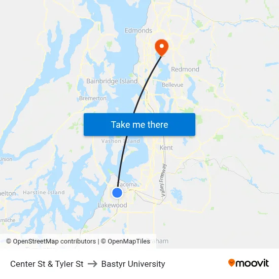 Center St & Tyler St to Bastyr University map