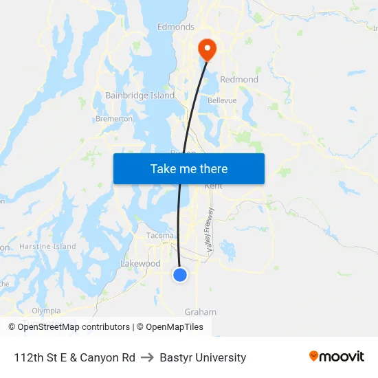 112th St E & Canyon Rd to Bastyr University map