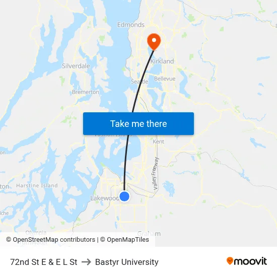 72nd St E & E L St to Bastyr University map
