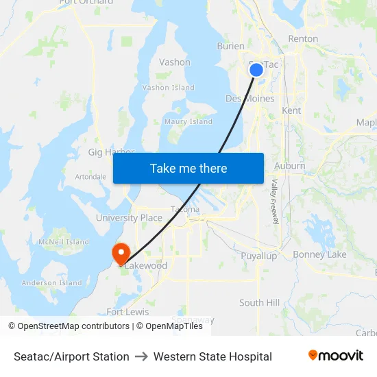 Seatac/Airport Station to Western State Hospital map