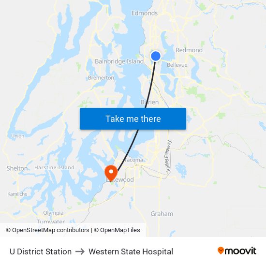 U District Station to Western State Hospital map