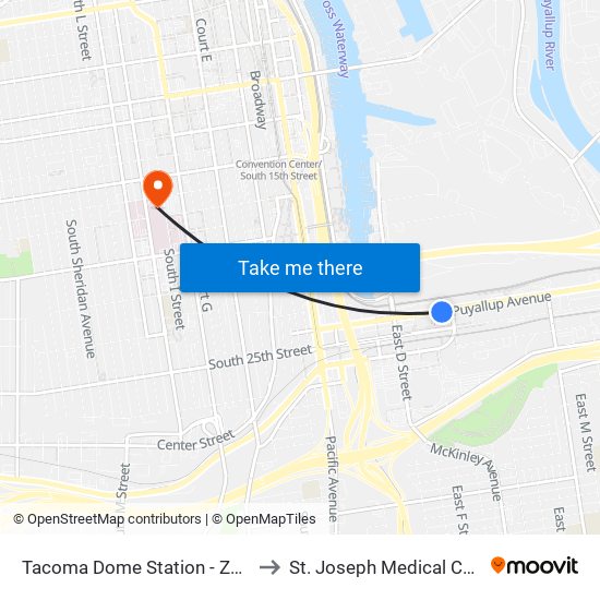 Tacoma Dome Station - Zone B to St. Joseph Medical Center map