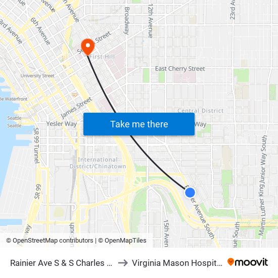 Rainier Ave S & S Charles St to Virginia Mason Hospital map