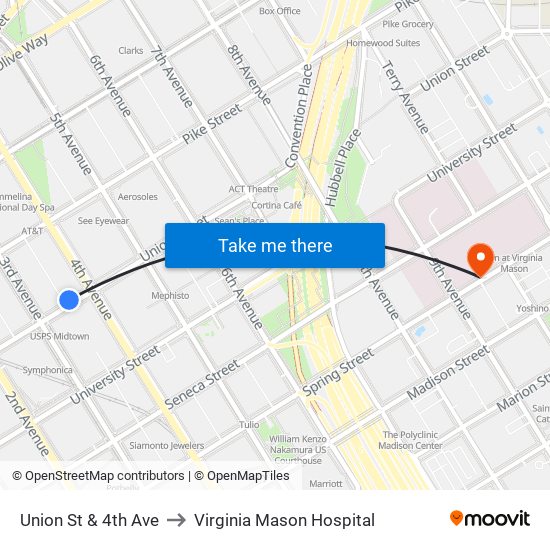 Union St & 4th Ave to Virginia Mason Hospital map