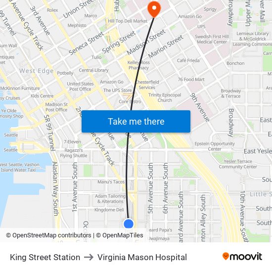 King Street Station to Virginia Mason Hospital map