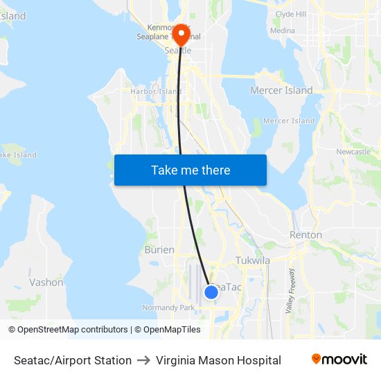 Seatac/Airport Station to Virginia Mason Hospital map