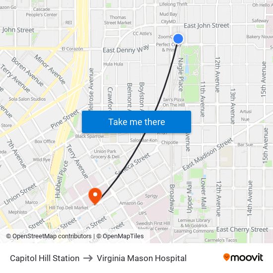 Capitol Hill Station to Virginia Mason Hospital map