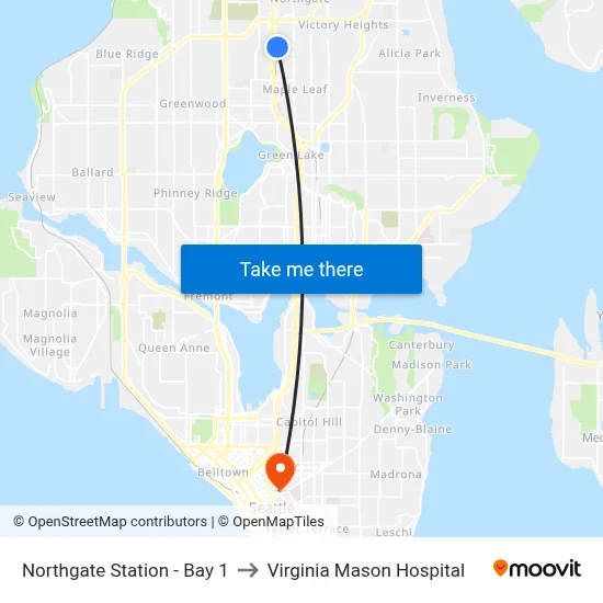 Northgate Station - Bay 1 to Virginia Mason Hospital map