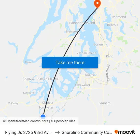 Flying Js 2725 93rd Ave SW to Shoreline Community College map
