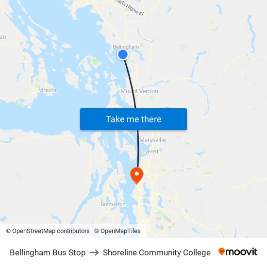 Bellingham Bus Stop to Shoreline Community College map