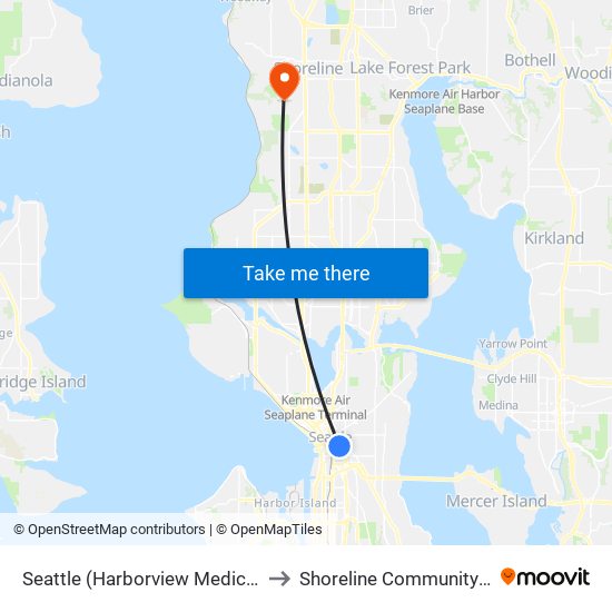 Seattle (Harborview Medical Center) to Shoreline Community College map