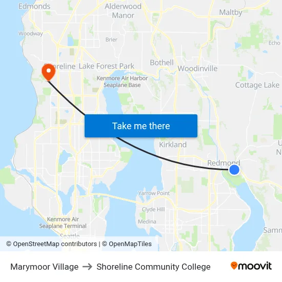 Marymoor Village to Shoreline Community College map