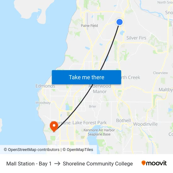 Mall Station - Bay 1 to Shoreline Community College map