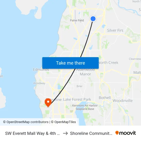 SW Everett Mall Way & 4th Ave W - WB to Shoreline Community College map