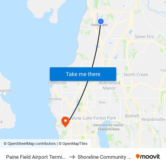 Paine Field Airport Terminal - EB to Shoreline Community College map