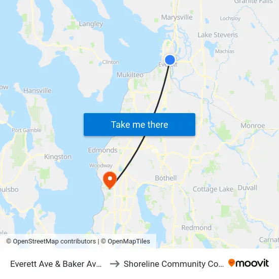Everett Ave & Baker Ave - EB to Shoreline Community College map