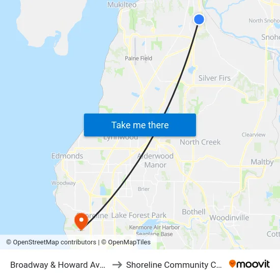 Broadway & Howard Ave - NB to Shoreline Community College map