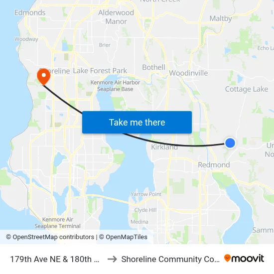 179th Ave NE & 180th Ct NE to Shoreline Community College map